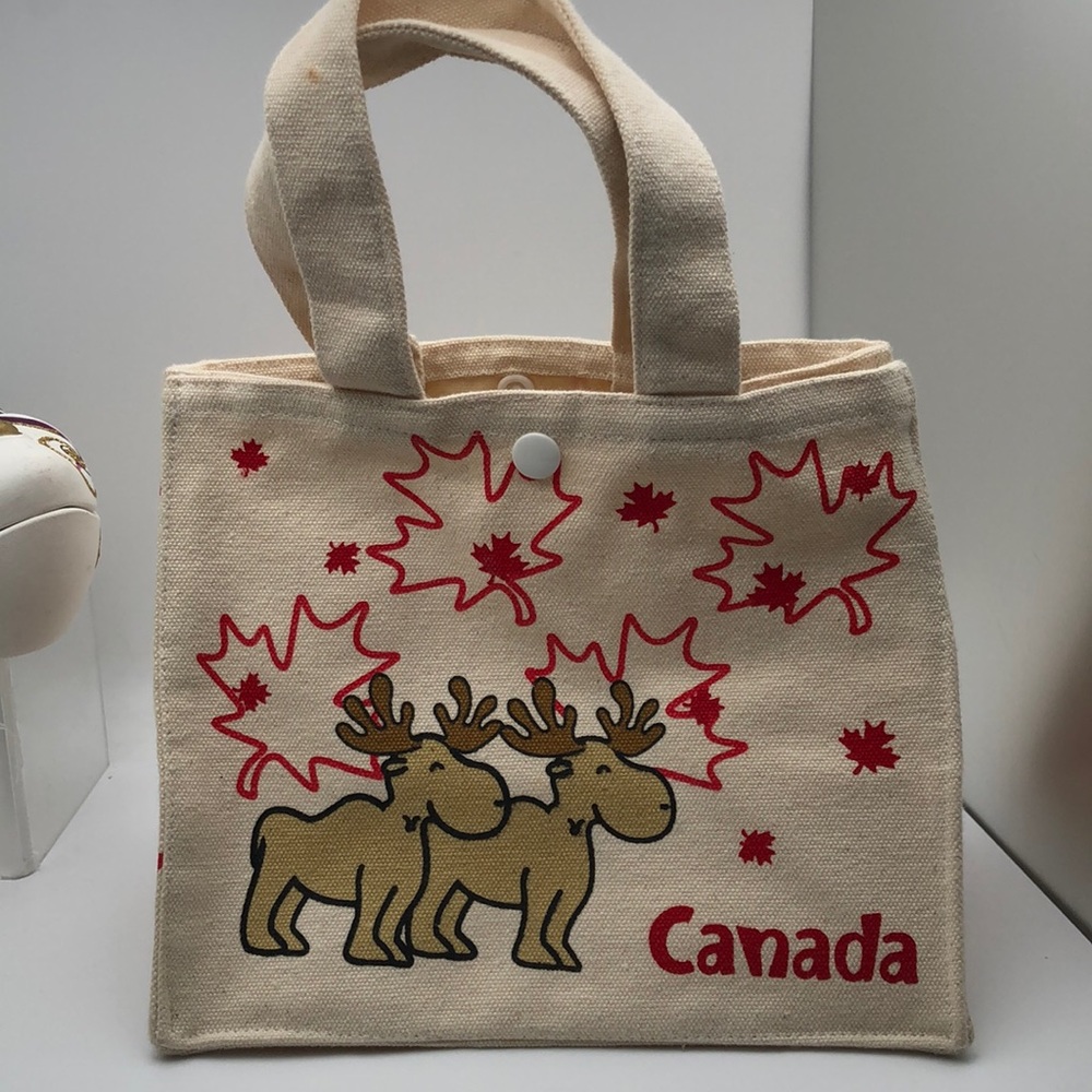 Bag - Moose Canvas Bag From Oscardo Canada, Plastic Lining, EUC